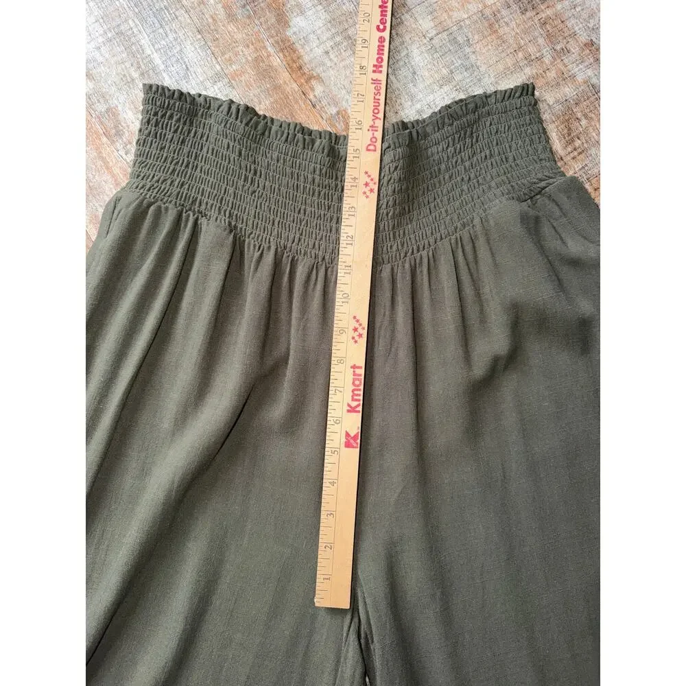 NWT Plus Size Green Stretchy Elastic Smocked Waistband Wide Leg Palazzo Pants 2X - Picture 5 of 7